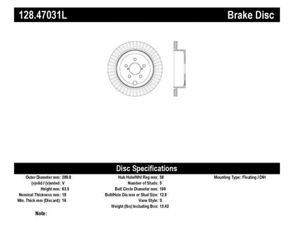 StopTech Rear Drilled Sport Brake Rotor