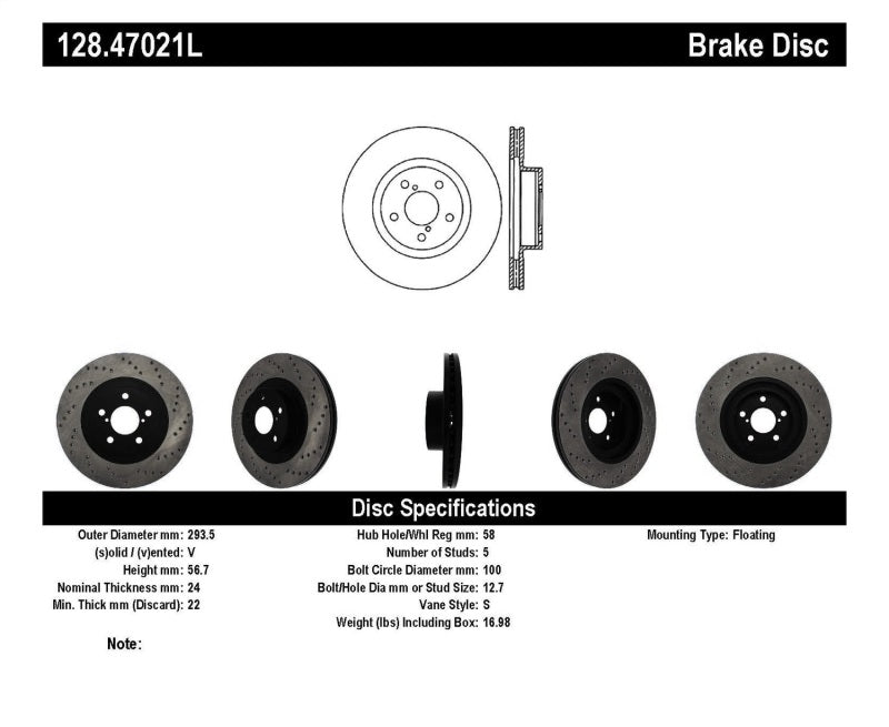 StopTech Front Drilled Sport Brake Rotor